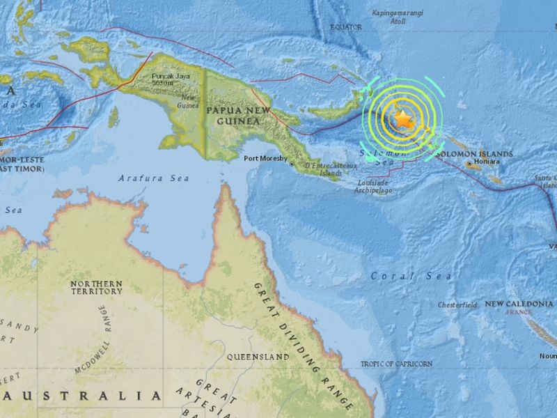 Силен земјотрес во близина на брегот на Папуа Нова Гвинеја.
